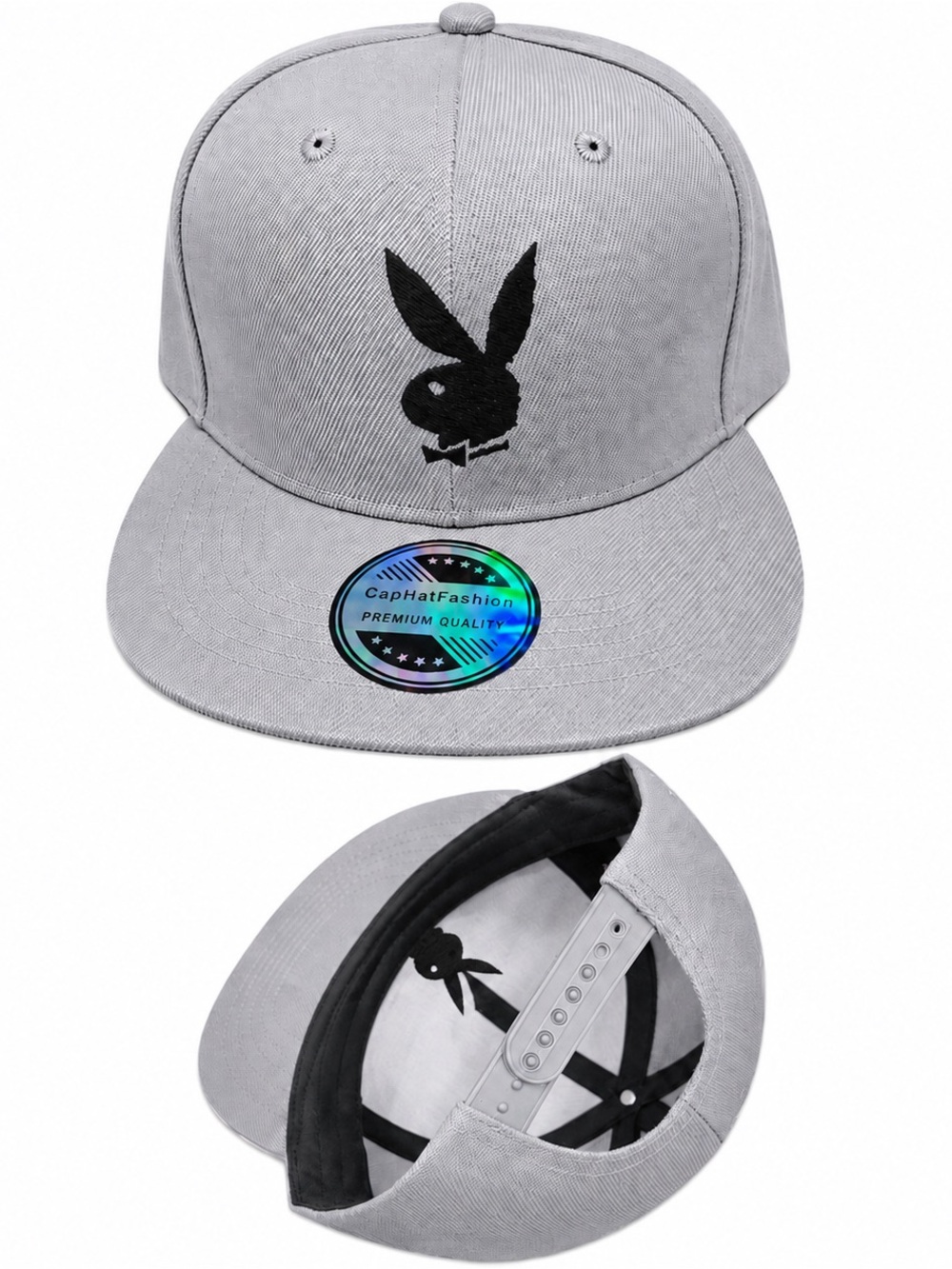 Grey playboy Snapback Hat with Black Bunny Logo playboy hat new playboy bunny